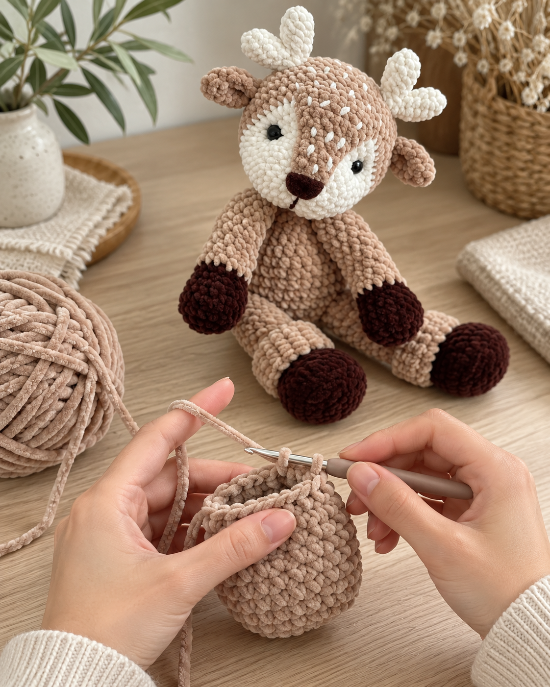 Reindeer Crochet Pattern PDF – Plush Amigurumi Deer, Easy Low-Sew