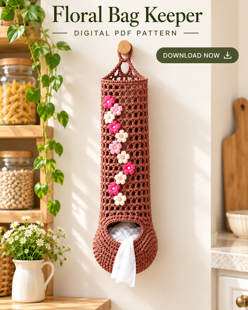 Crochet Plastic Bag Holder Pattern PDF – Floral Hanging Bag Dispenser