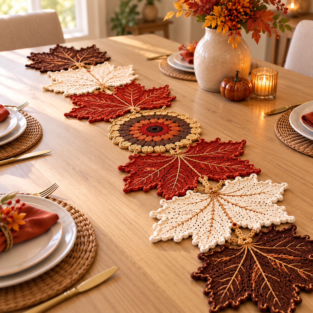 Autumn Maple Leaf Crochet Pattern PDF | Fall Table Runner & Thanksgiving Decor