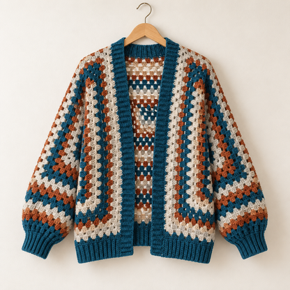 Granny Hexagon Cardigan Crochet Pattern PDF – Adult Sizes XS–5XL