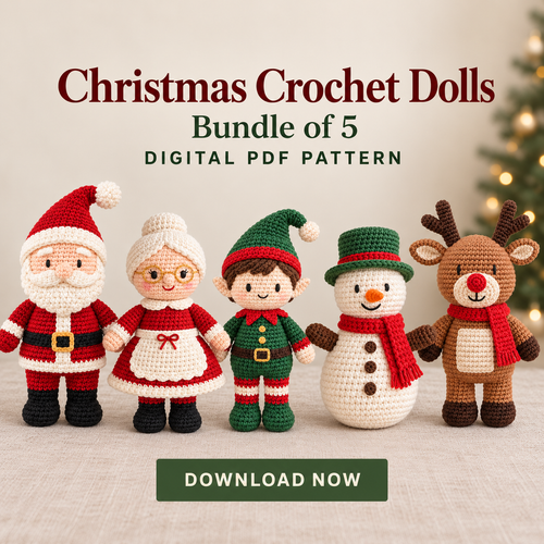 5 Christmas Crochet Doll Patterns PDF – Santa, Elf & Reindeer Bundle