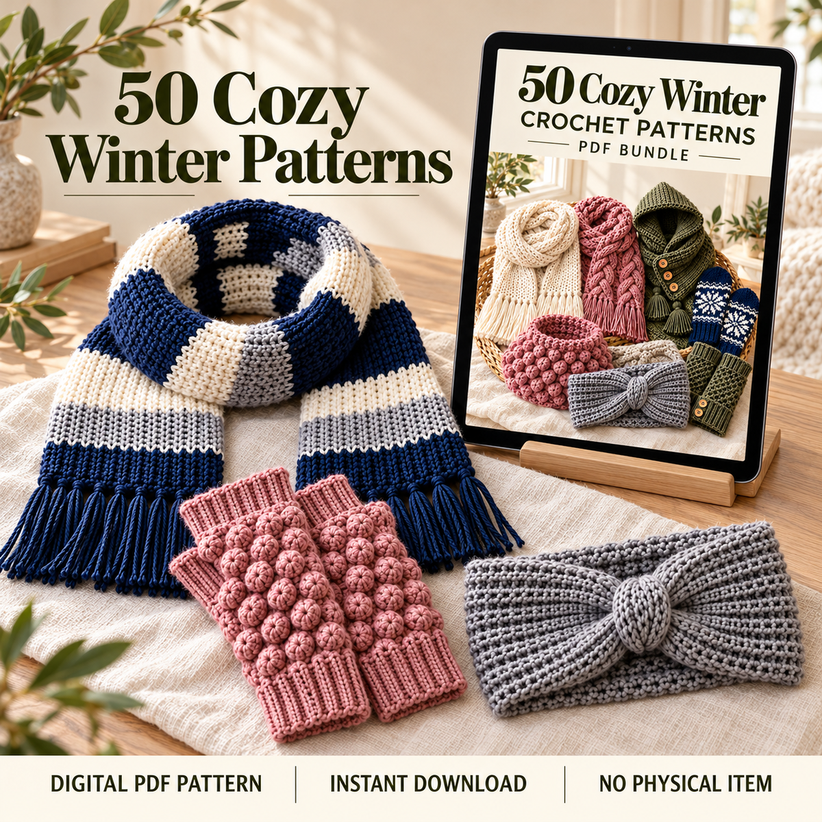 50 Winter Crochet Patterns Bundle PDF – Scarves, Mittens, Cowls & More