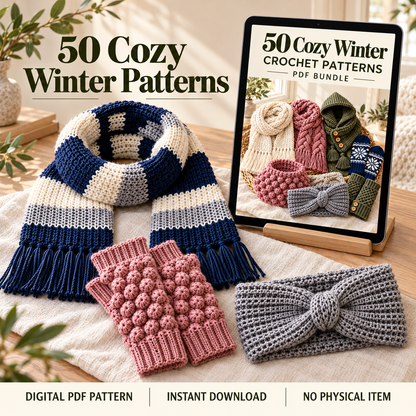 50 Winter Crochet Patterns Bundle PDF – Scarves, Mittens, Cowls & More
