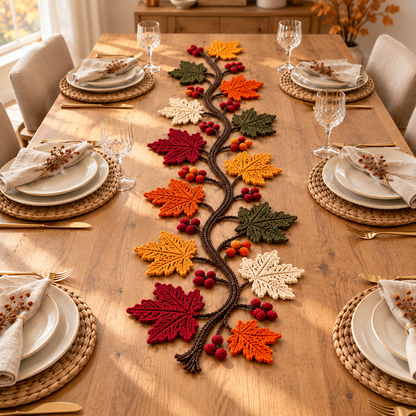 Autumn Leaf Table Runner Crochet Pattern PDF – Maple Leaf Vine Decor