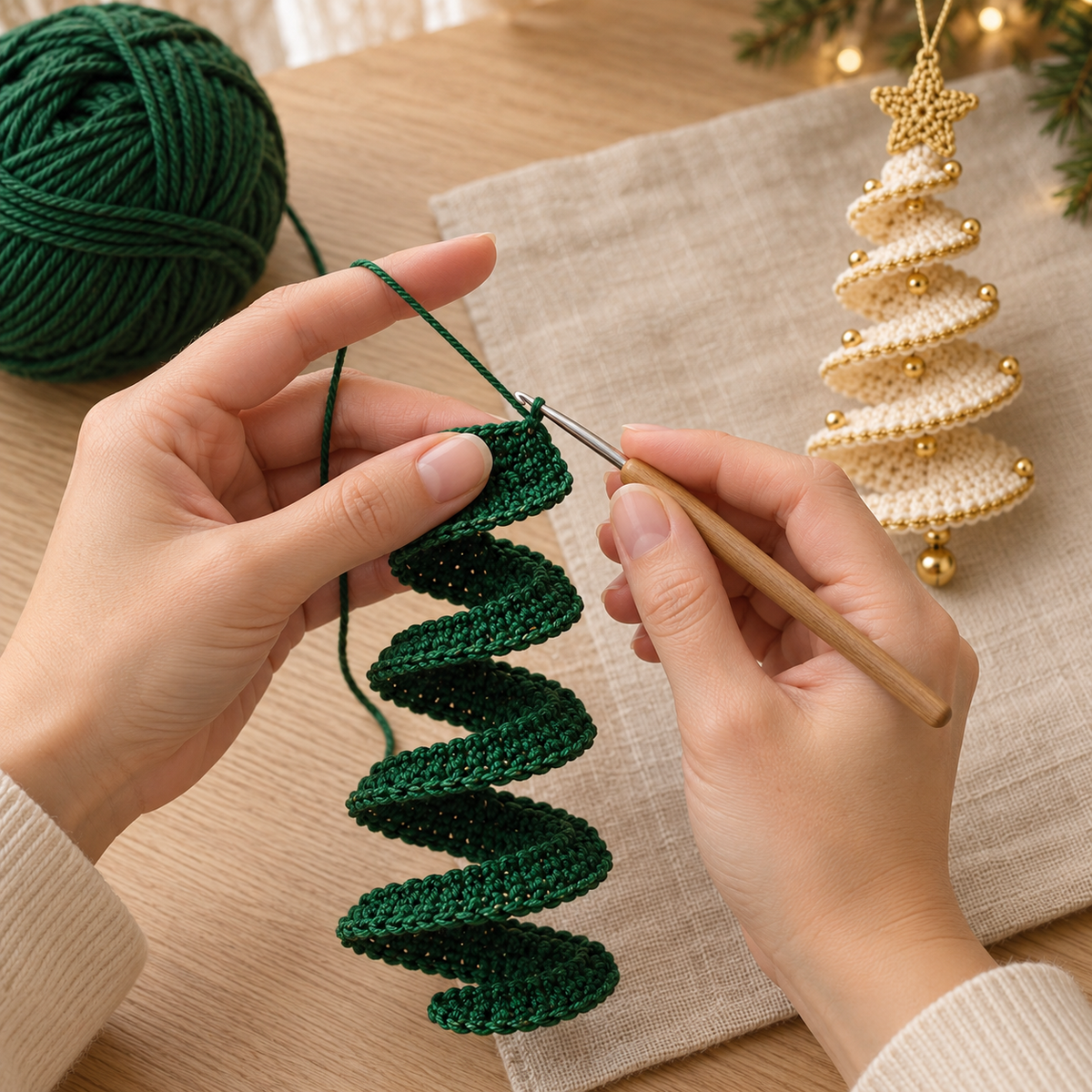 Spiral Christmas Tree Crochet Pattern PDF – Ribbon Ornament, 2 Sizes