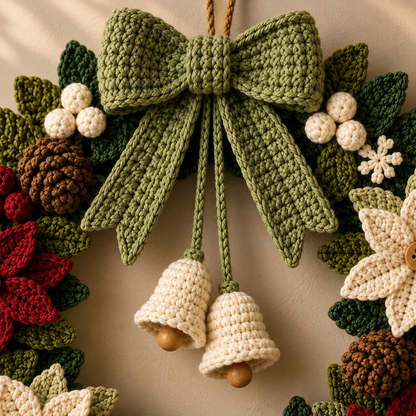 Crochet Christmas Wreath Pattern PDF – Poinsettia Holiday Door Wreath