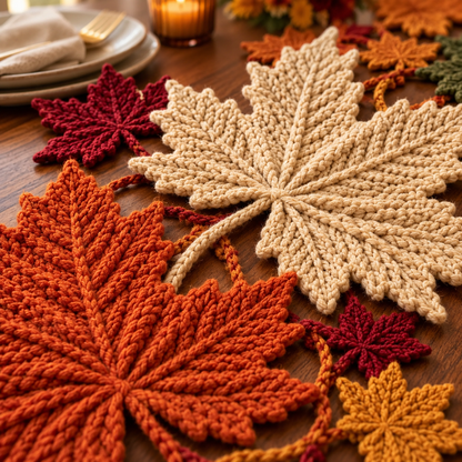 Maple Leaf Crochet Table Runner Pattern PDF – Autumn Botanical Decor