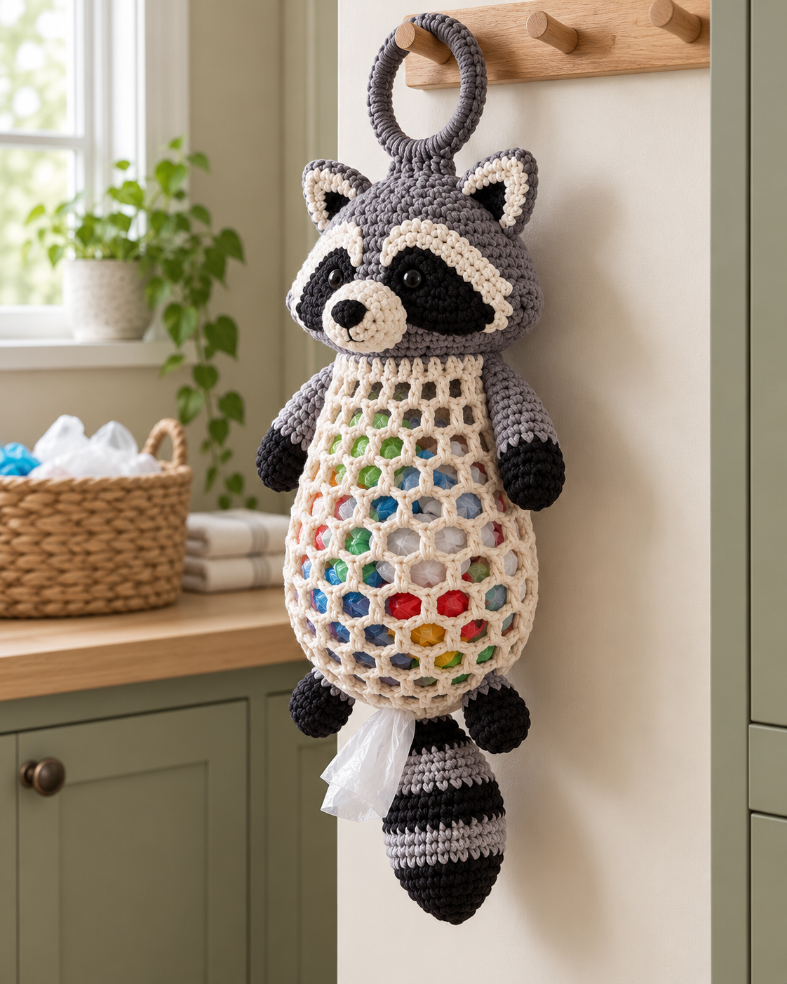 Animal Crochet Plastic Bag Holder Patterns PDF – Cow, Chicken, Fish & Raccoon