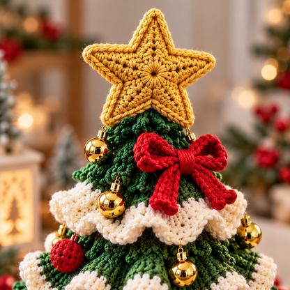 Ruffled Crochet Christmas Tree Pattern PDF – Layered Holiday Table Decor