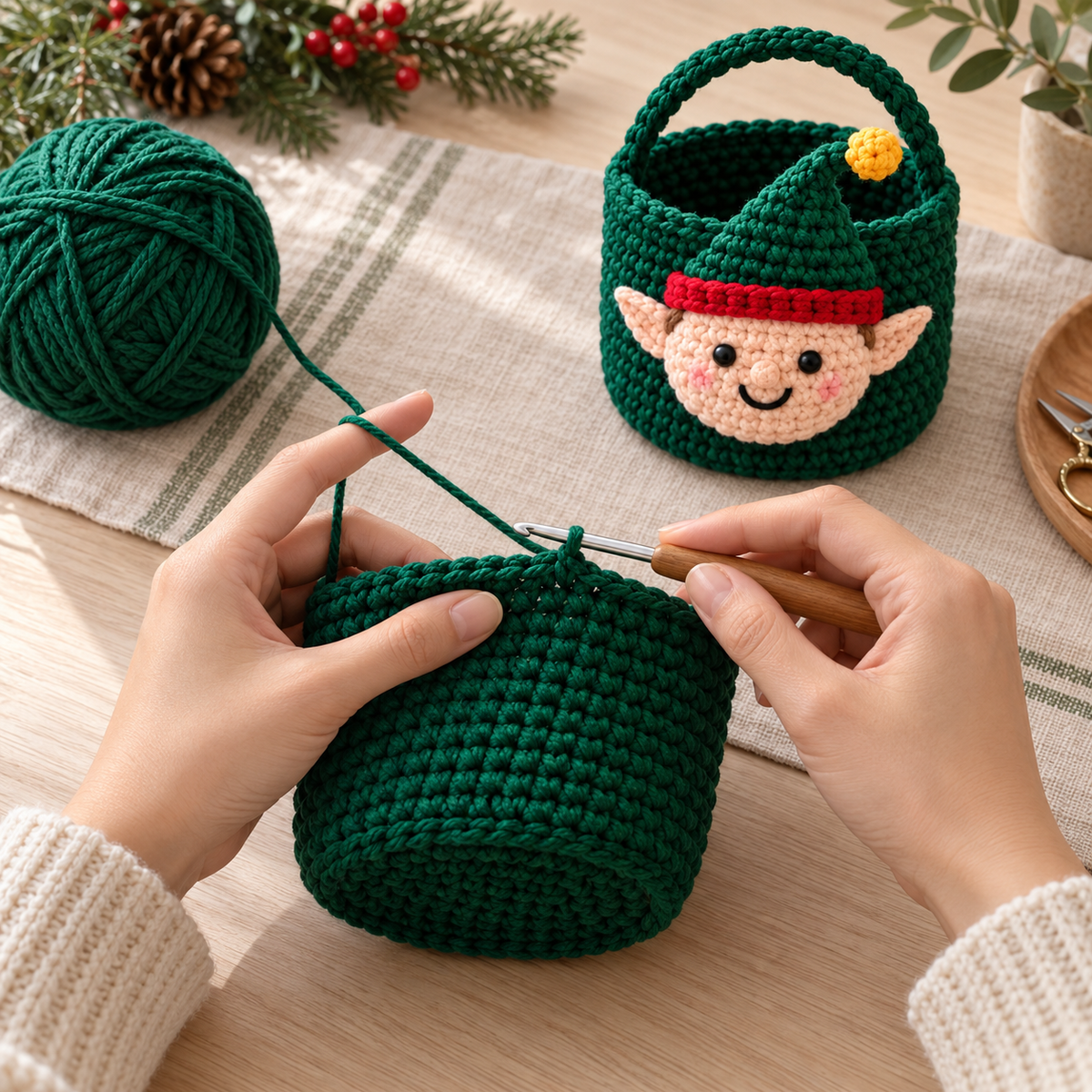 9 Christmas Crochet Basket Patterns PDF Bundle – Santa, Snowman & Reindeer