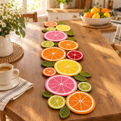Crochet Fruit Slice Table Runner Pattern PDF | Citrus Kitchen & Summer Table Decor