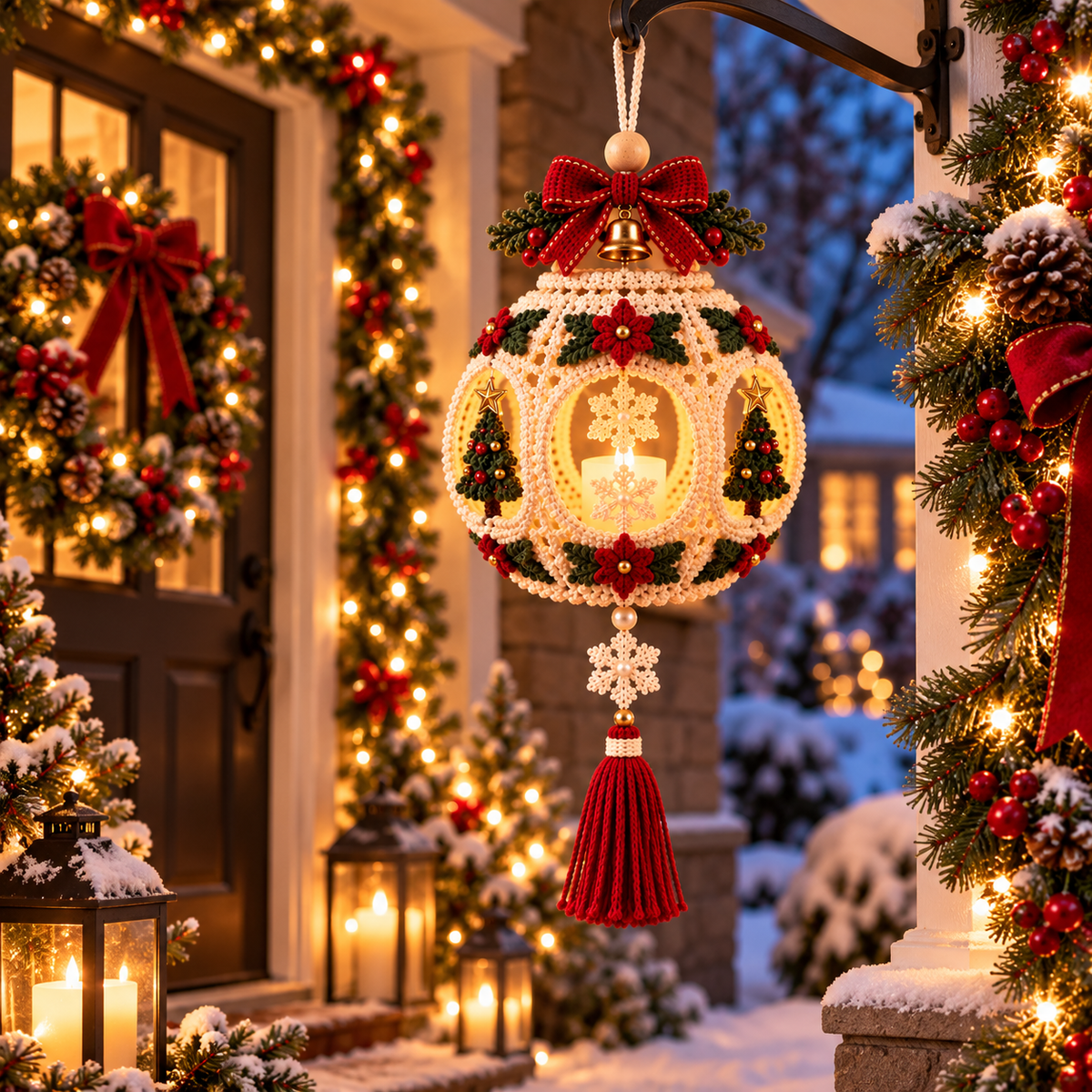 Crochet Christmas Lantern Pattern PDF – Light Up Hanging Holiday Decor