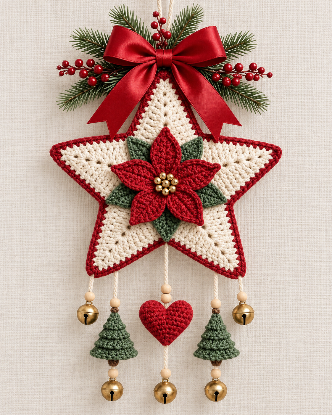 Crochet Poinsettia Star Ornament Pattern PDF – Christmas Wall Hanging