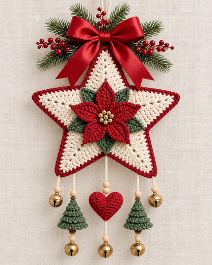 Crochet Poinsettia Star Ornament Pattern PDF – Christmas Wall Hanging