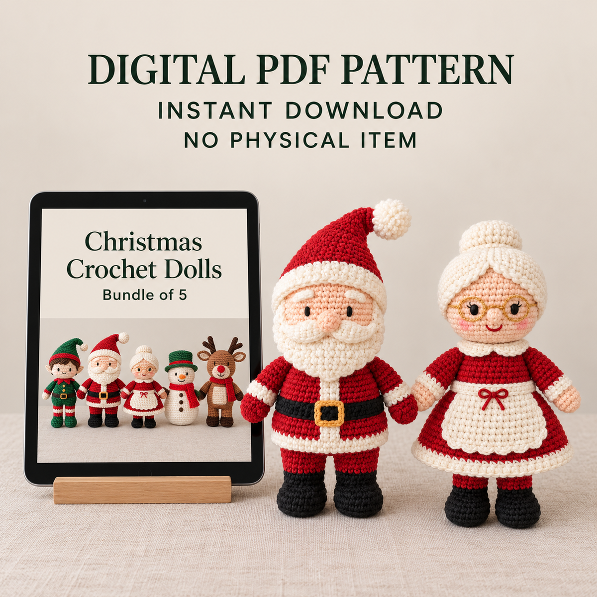 5 Christmas Crochet Doll Patterns PDF – Santa, Elf & Reindeer Bundle