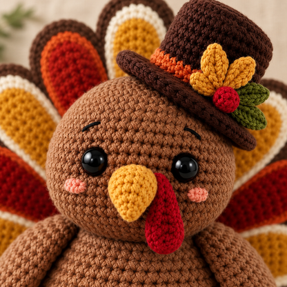 Thanksgiving Turkey Crochet Pattern PDF – Fall Amigurumi with Top Hat