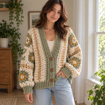 Granny Square Cardigan Crochet Pattern – Beginner Oversized Sweater XS–5XL PDF
