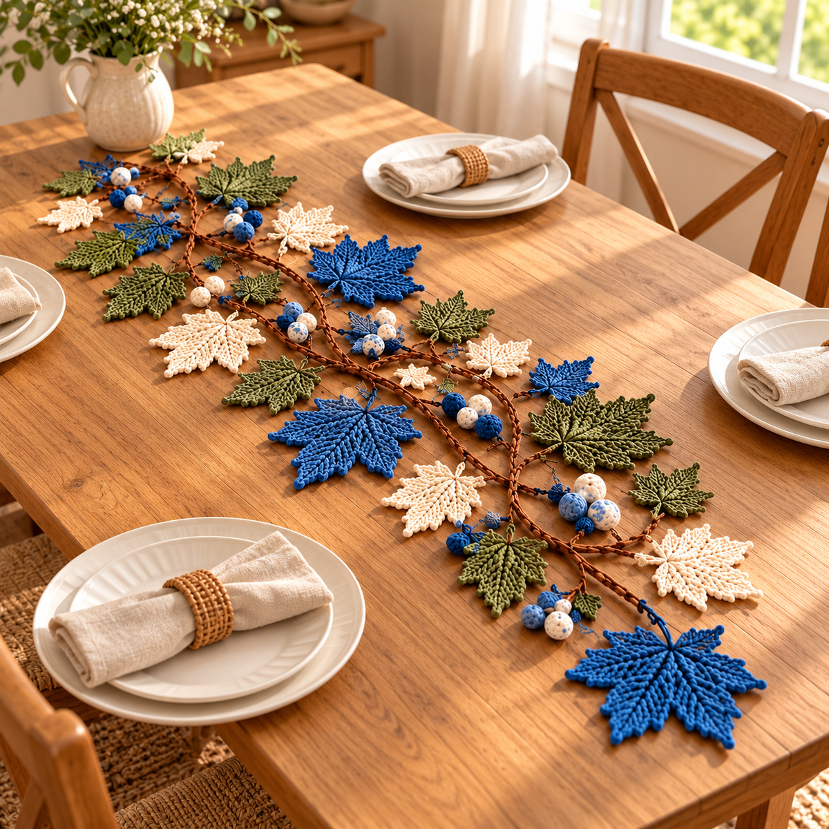 Autumn Maple Leaf Table Runner Crochet Pattern PDF – Botanical Vine Centerpiece