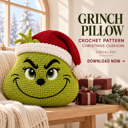 Grinch Crochet Pattern PDF – Christmas Door Wreath & Holiday Door Hanger