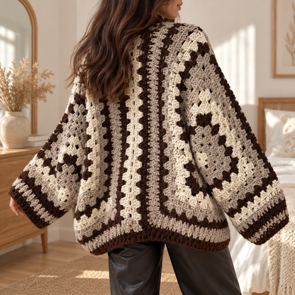 Granny Hexagon Cardigan Crochet Pattern PDF – Bulky Yarn Sweater