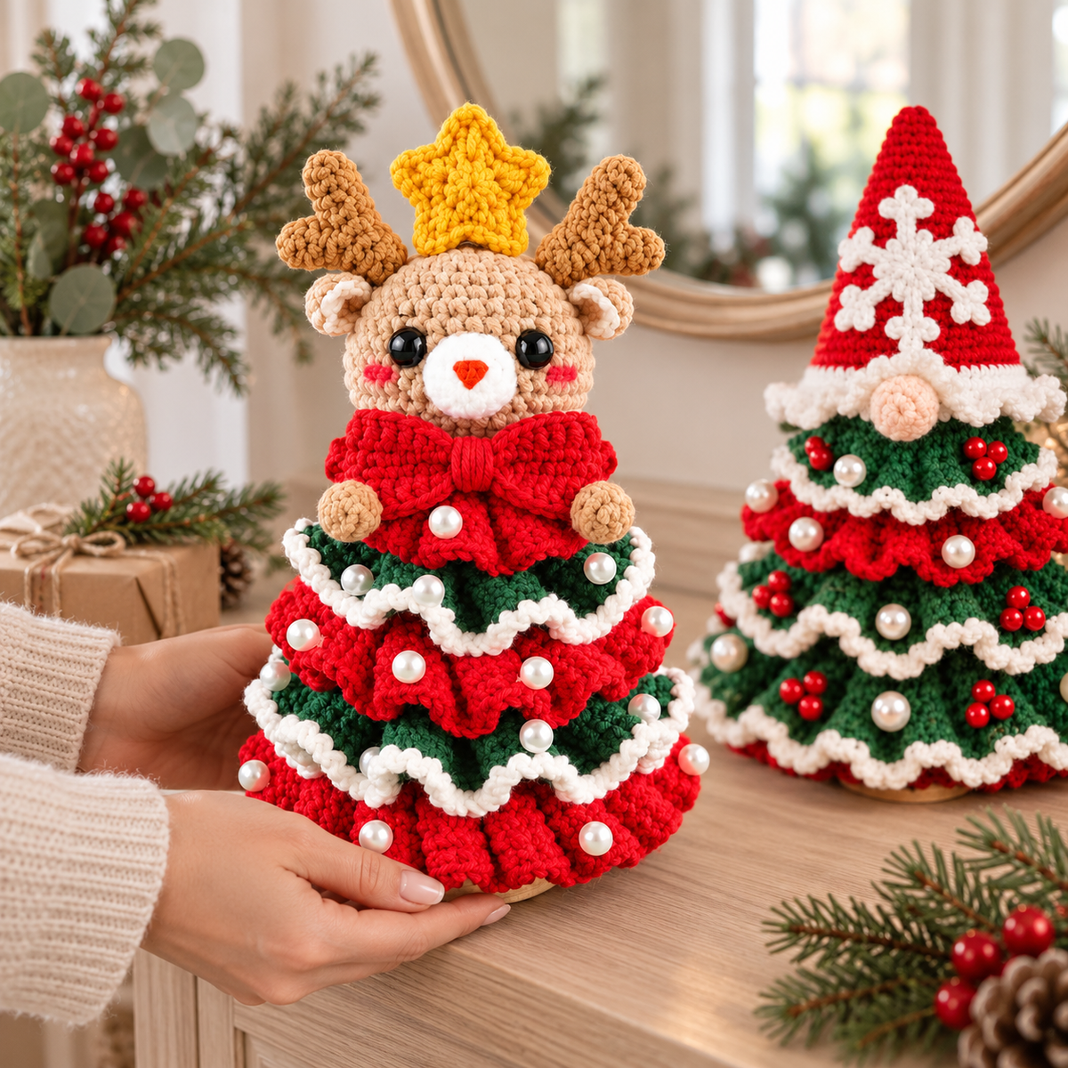 5-in-1 Christmas Tree Crochet Pattern Bundle PDF – Reindeer, Snowman & More