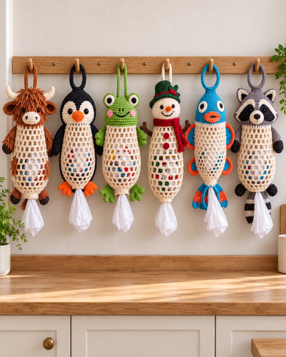 Crochet Animal Bag Holder Pattern PDF – Hanging Plastic Bag Dispenser