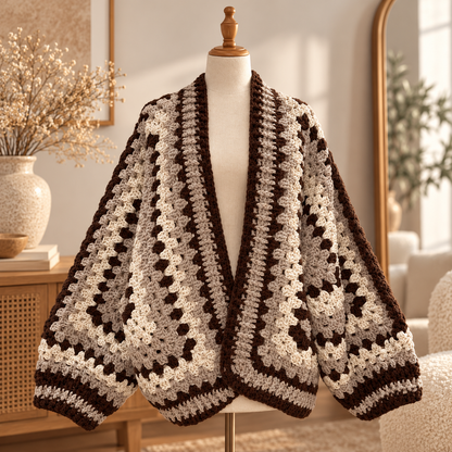 Granny Hexagon Cardigan Crochet Pattern PDF – Bulky Yarn Sweater