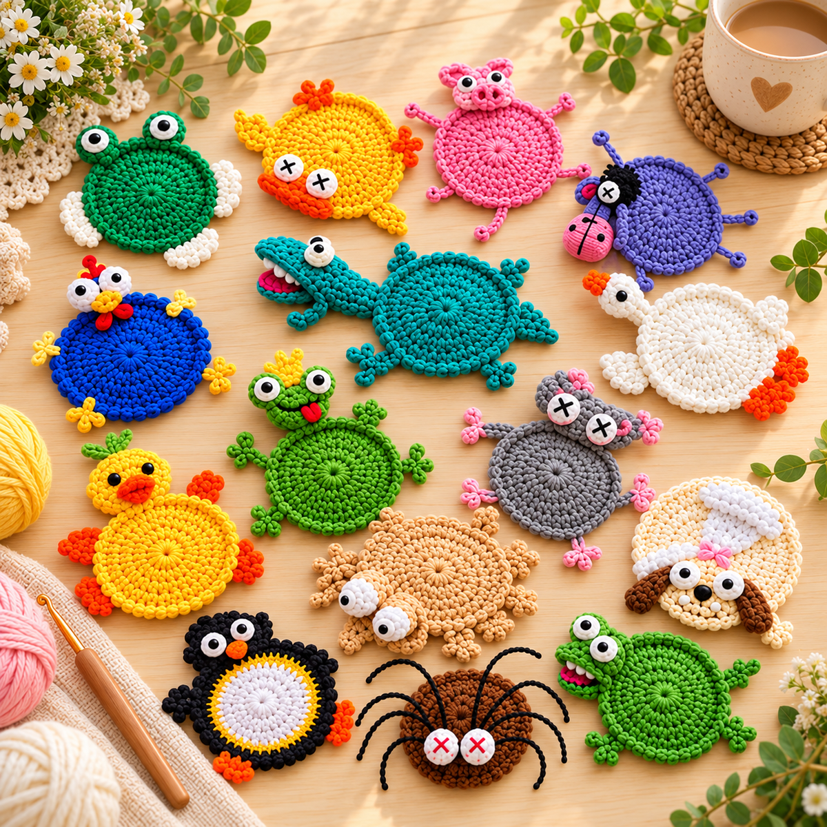 Crochet Animal Coaster Pattern Bundle PDF – Cute Mug Huggers