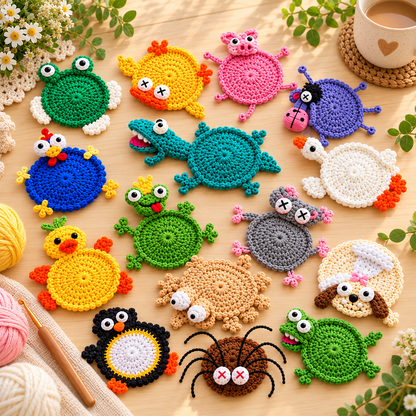 Crochet Animal Coaster Pattern Bundle PDF – Cute Mug Huggers