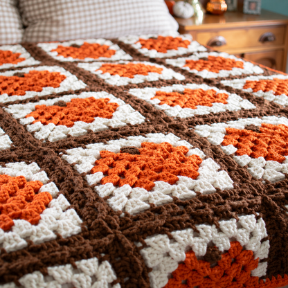 Pumpkin Granny Square Blanket Crochet Pattern PDF – Easy Fall Throw