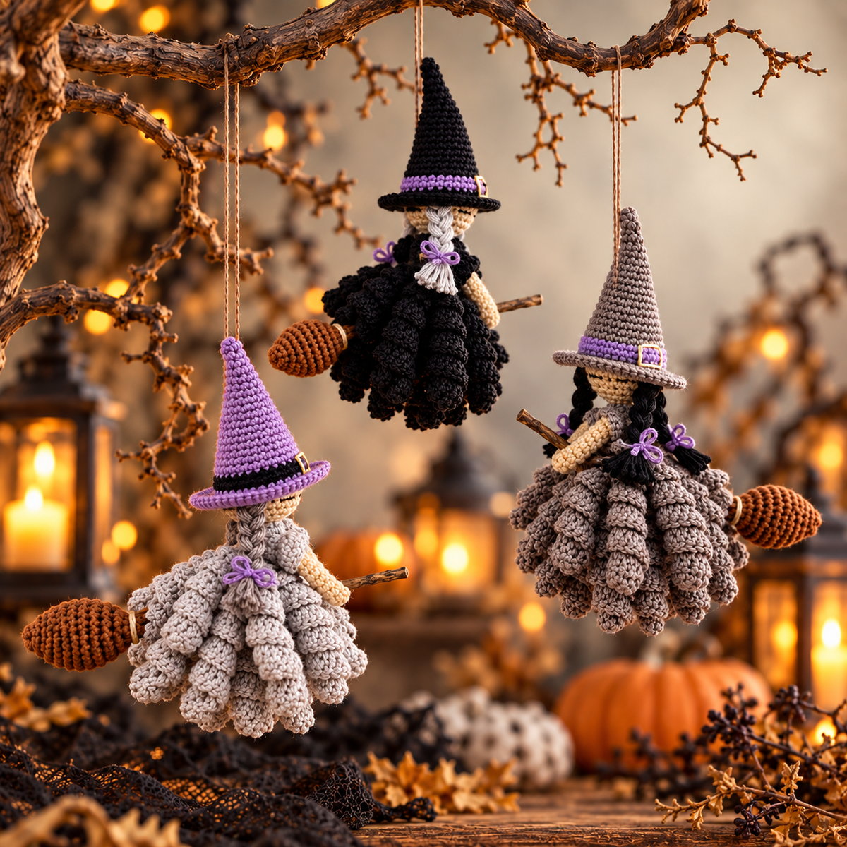 Flying Witch Crochet Pattern PDF – Halloween Hanging Witch Ornament