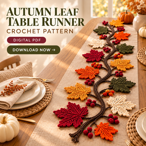 Autumn Leaf Table Runner Crochet Pattern PDF – Maple Leaf Vine Decor