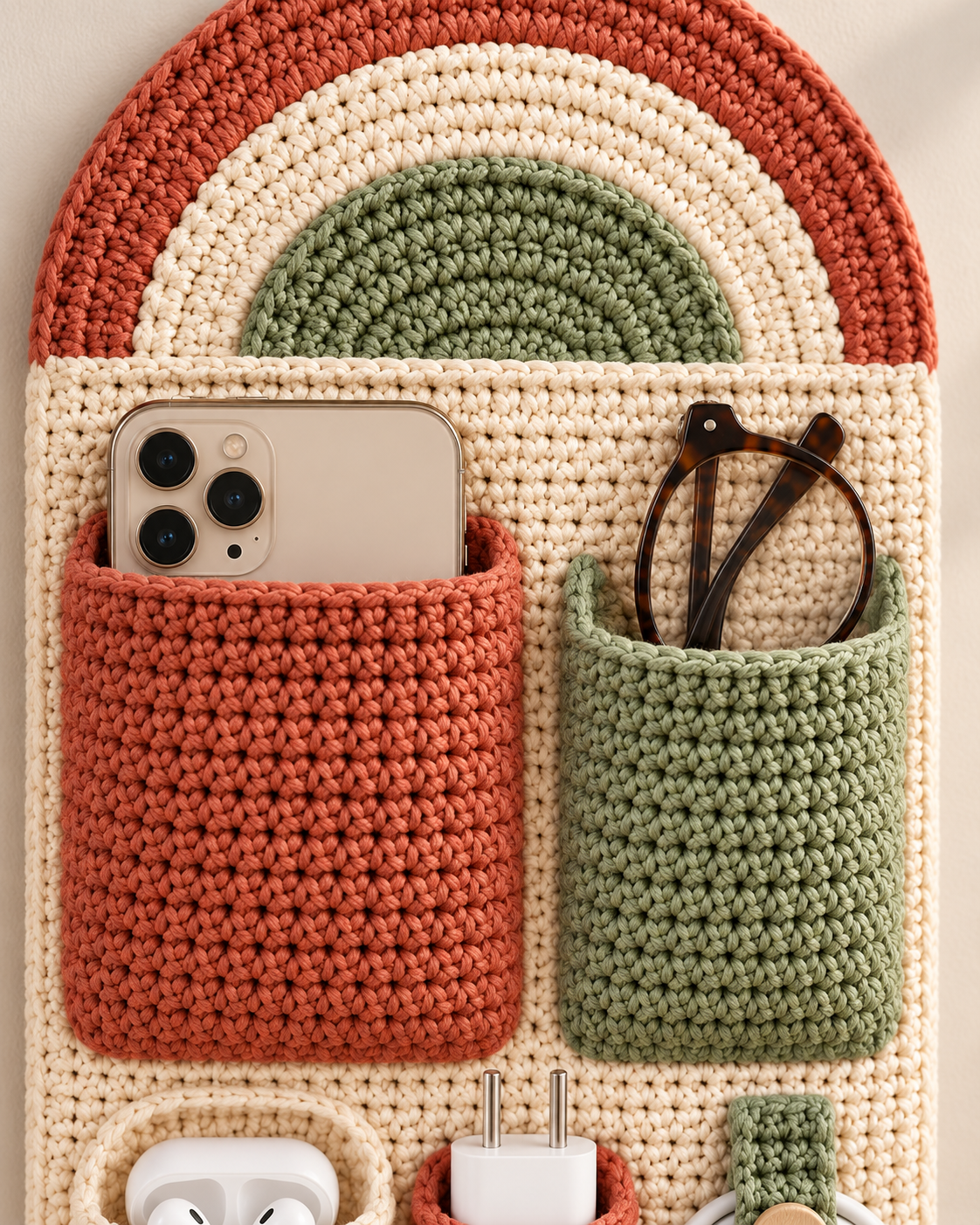 Crochet Wall Organizer Pattern PDF – 5 Pocket Bedside Storage