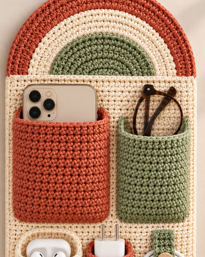 Crochet Wall Organizer Pattern PDF – 5 Pocket Bedside Storage