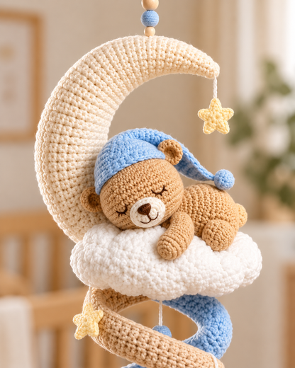 Sleeping Teddy Bear Moon Crochet Pattern PDF – Nursery Spiral Hanging