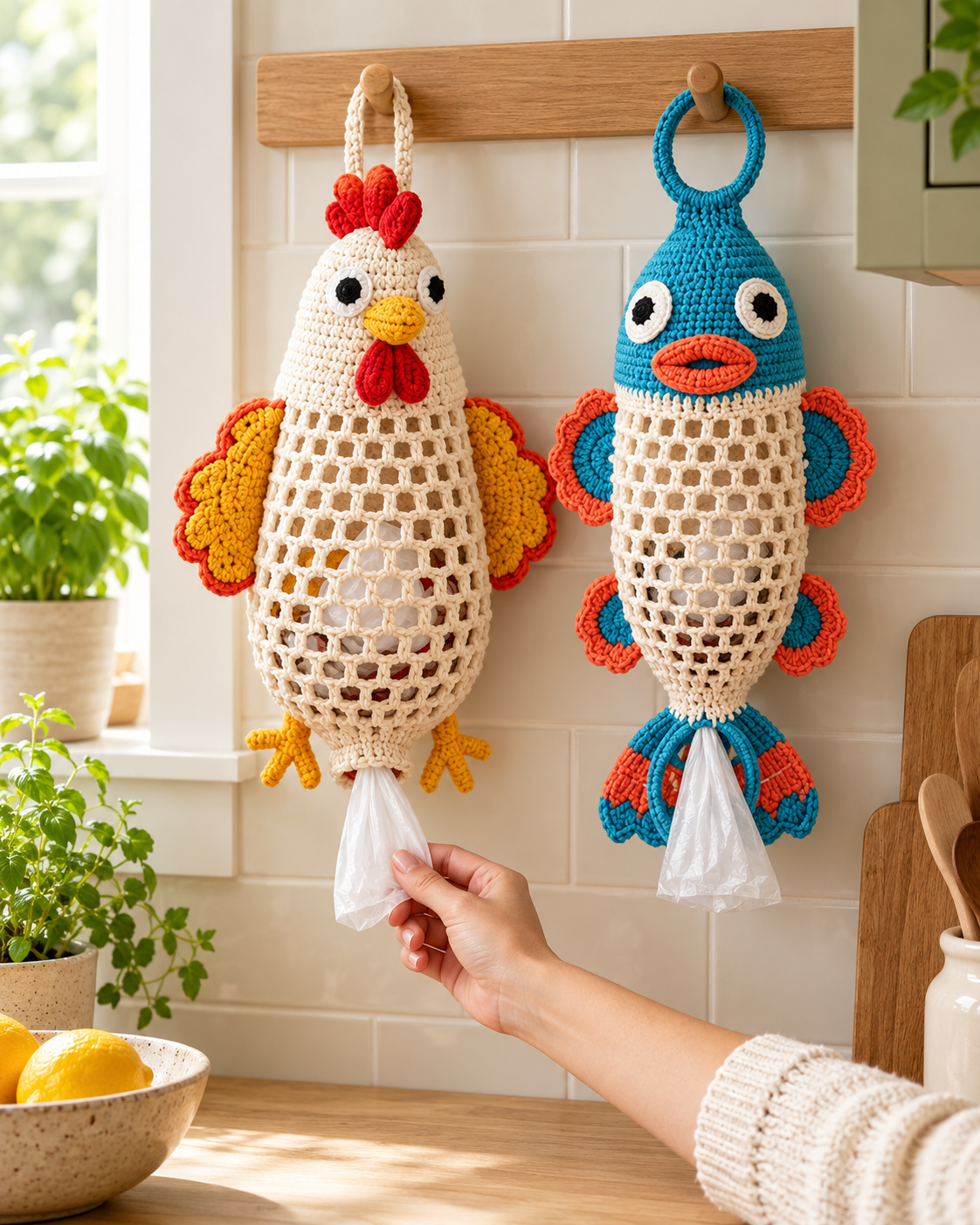 Crochet Animal Bag Holder Pattern PDF – Hanging Plastic Bag Dispenser
