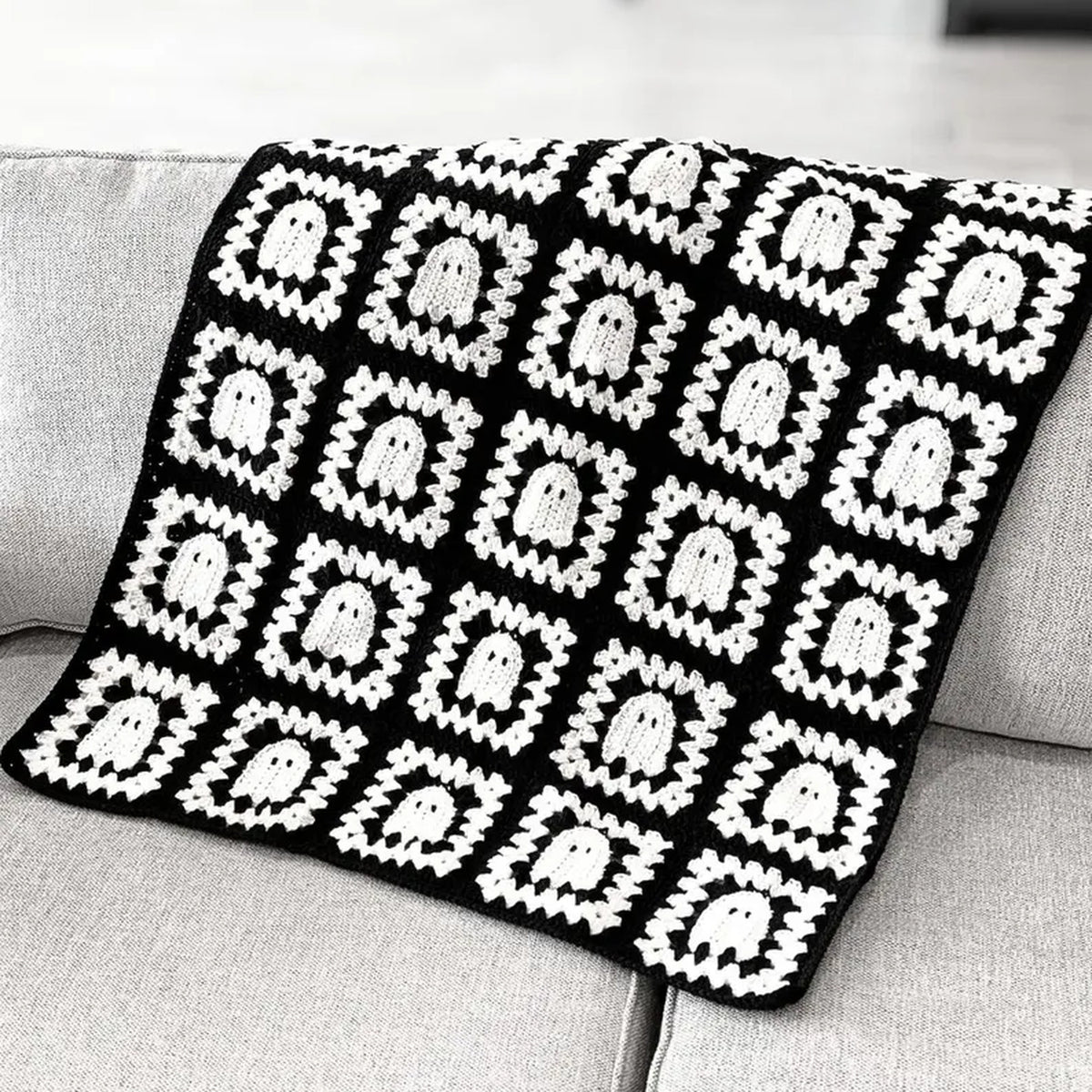 Ghost Granny Square Blanket Crochet Pattern PDF – Halloween Throw