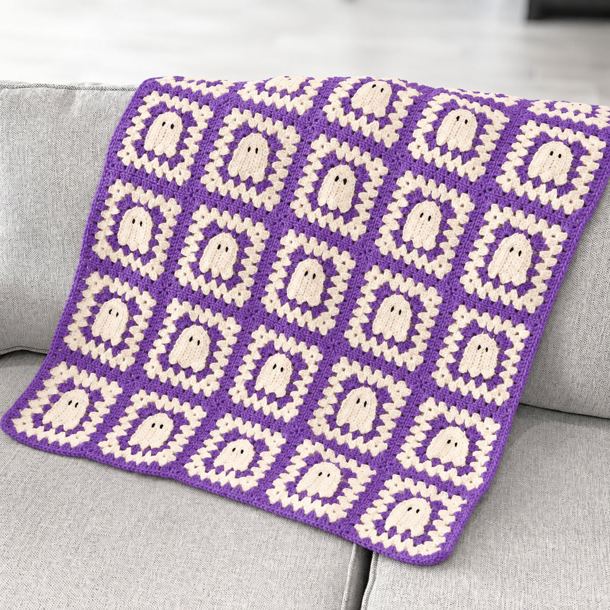 Ghost Granny Square Blanket Crochet Pattern PDF – Halloween Throw