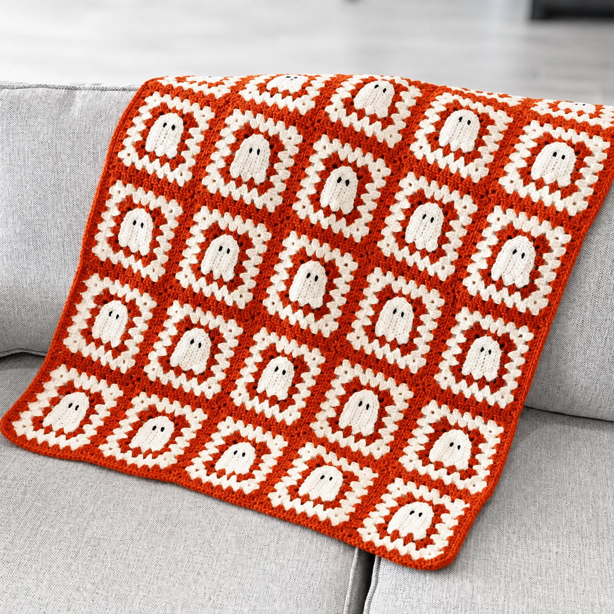 Ghost Granny Square Blanket Crochet Pattern PDF – Halloween Throw
