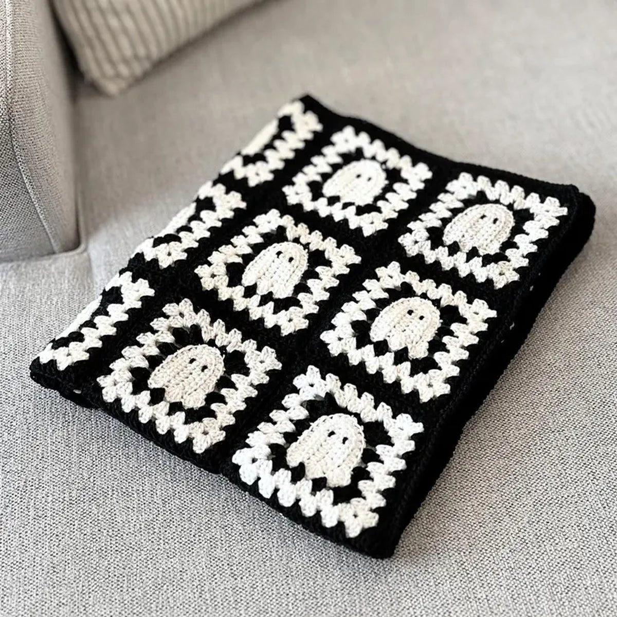 Ghost Granny Square Blanket Crochet Pattern PDF – Halloween Throw