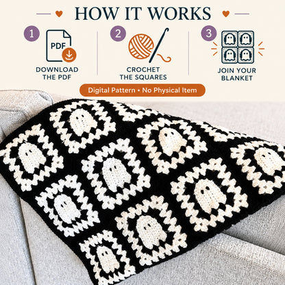 Ghost Granny Square Blanket Crochet Pattern PDF – Halloween Throw