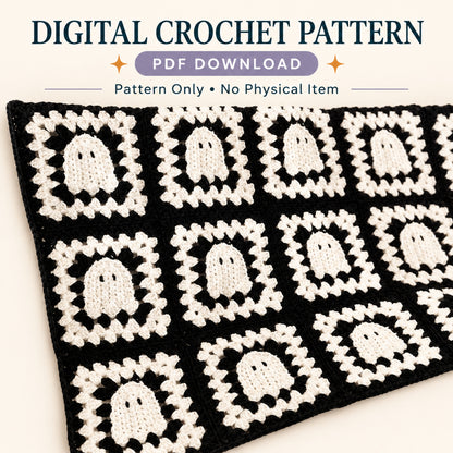 Ghost Granny Square Blanket Crochet Pattern PDF – Halloween Throw