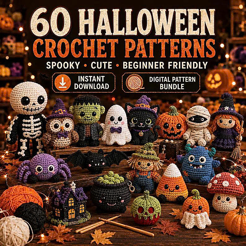 60 Halloween Crochet Patterns Bundle | Spooky Amigurumi PDF Toys,Ghost Pumpkin Mummy Crochet Toys,Amigurumi Halloween Patterns🎃 60+ Halloween Crochet Patterns Bundle 👻-TDS