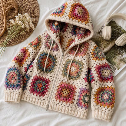 Granny Square Hooded Cardigan Crochet Pattern PDF – Zip Up Sweater