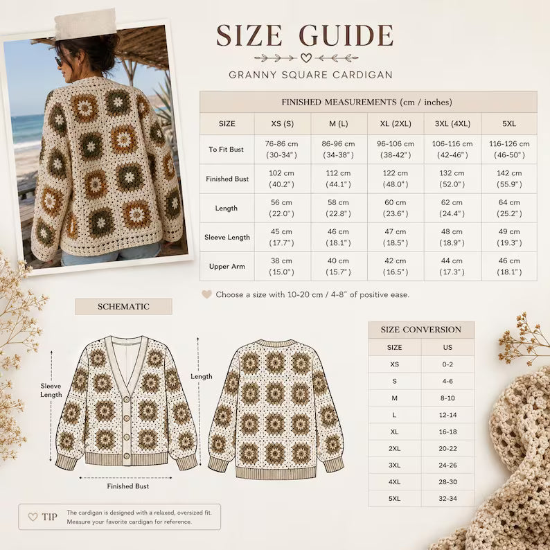 Floral Granny Square Cardigan Crochet Pattern PDF – Boho Sweater