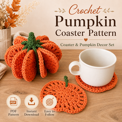 Pumpkin Coaster Crochet Pattern PDF – Fall Crochet Decor & Autumn Coaster Pattern