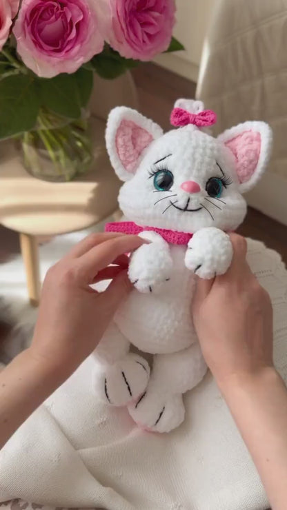 Kitty with a Bow Crochet Pattern PDF – Easy Low-Sew Cat Amigurumi Pattern, Plush Kitten Crochet Pattern, English Digital Download